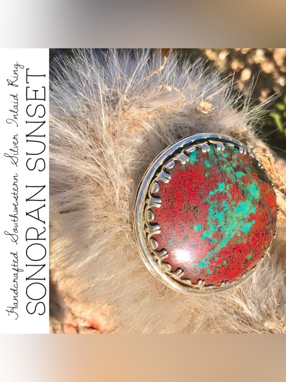 Inlaid Sonoran Sunset Silver Ring